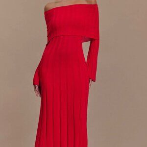 Meshki Alonza Long Sleeve Knit Midi Dress in Red - NEW WITH TAGS